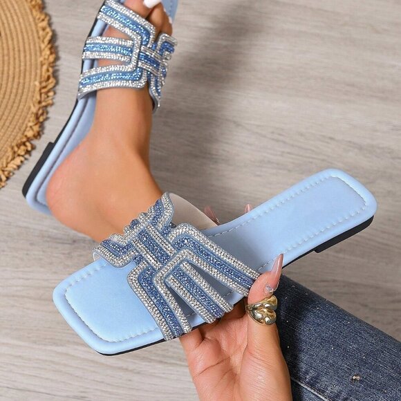 Blue Casual Womens H-Design Slide Sandals Comfortable Non-Slip Crocodile Print - Picture 5 of 5